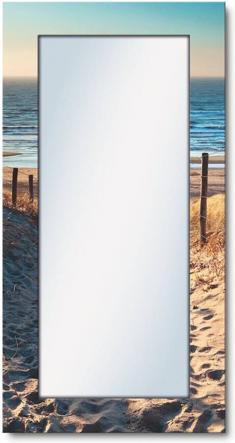 Artland Sierspiegel Weg naar het Noordzeestrand zonsondergang ingelijste spiegel voor het hele lichaam wandspiegel met motiefrand