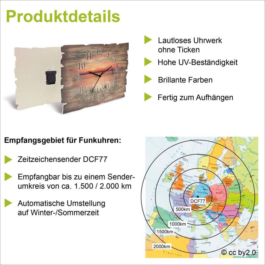 Artland Wandklok Auroraborialis noordelijk Poollicht optioneel verkrijgbaar met kwarts- of radiografisch uurwerk geruisloos zonder tikkend geluid