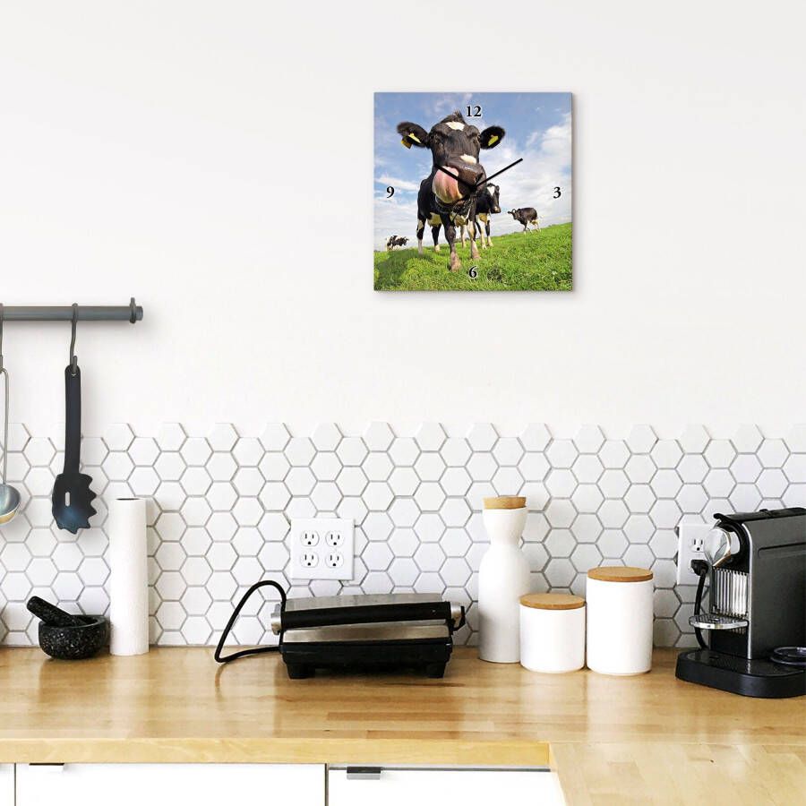 Artland Wandklok Holstein-koe met enorme tong optioneel verkrijgbaar met kwarts- of radiografisch uurwerk geruisloos zonder tikkend geluid