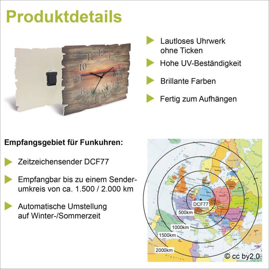 Artland Wandklok Houten klok alpien hoogland optioneel verkrijgbaar met kwarts- of radiografisch uurwerk geruisloos zonder tikkend geluid