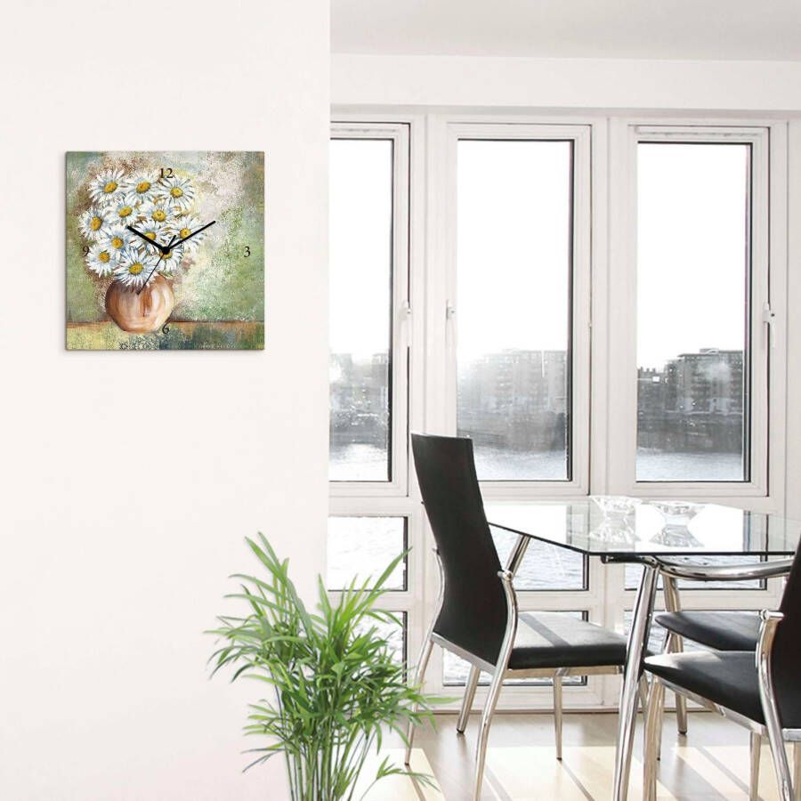 Artland Wandklok Margrieten in vaas I geluidloos zonder tikgeluiden