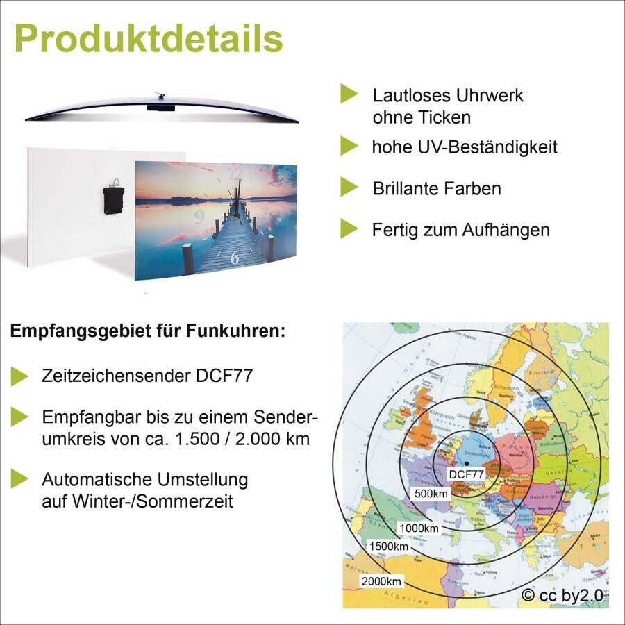 Artland Wandklok Panorama steiger Coniston Water 3d-look geschulpt met kwarts- of radiografisch uurwerk verschillende maten