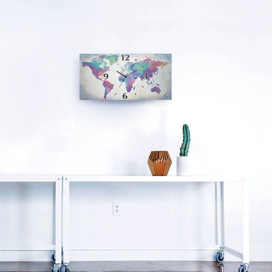Artland Wandklok Veelkleurige wereldkaart 3d-look geschulpt met kwarts- of radiografisch uurwerk verschillende maten