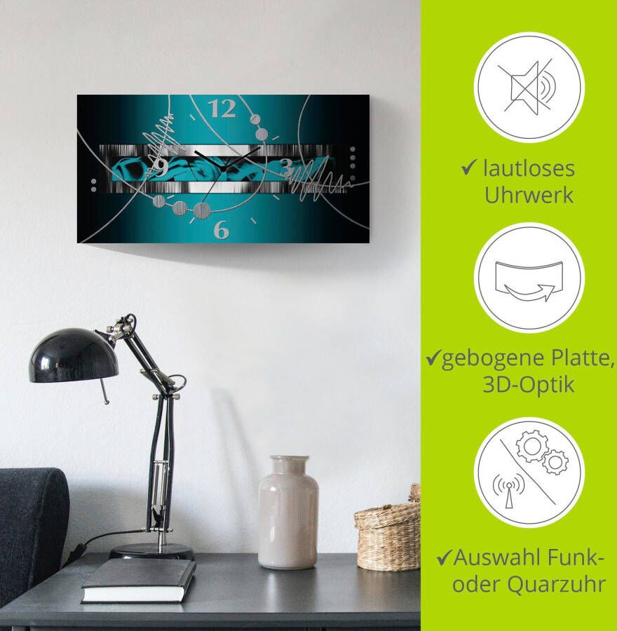 Artland Wandklok Zilver abstract op petrol 3d-look geschulpt met kwarts- of radiografisch uurwerk verschillende maten