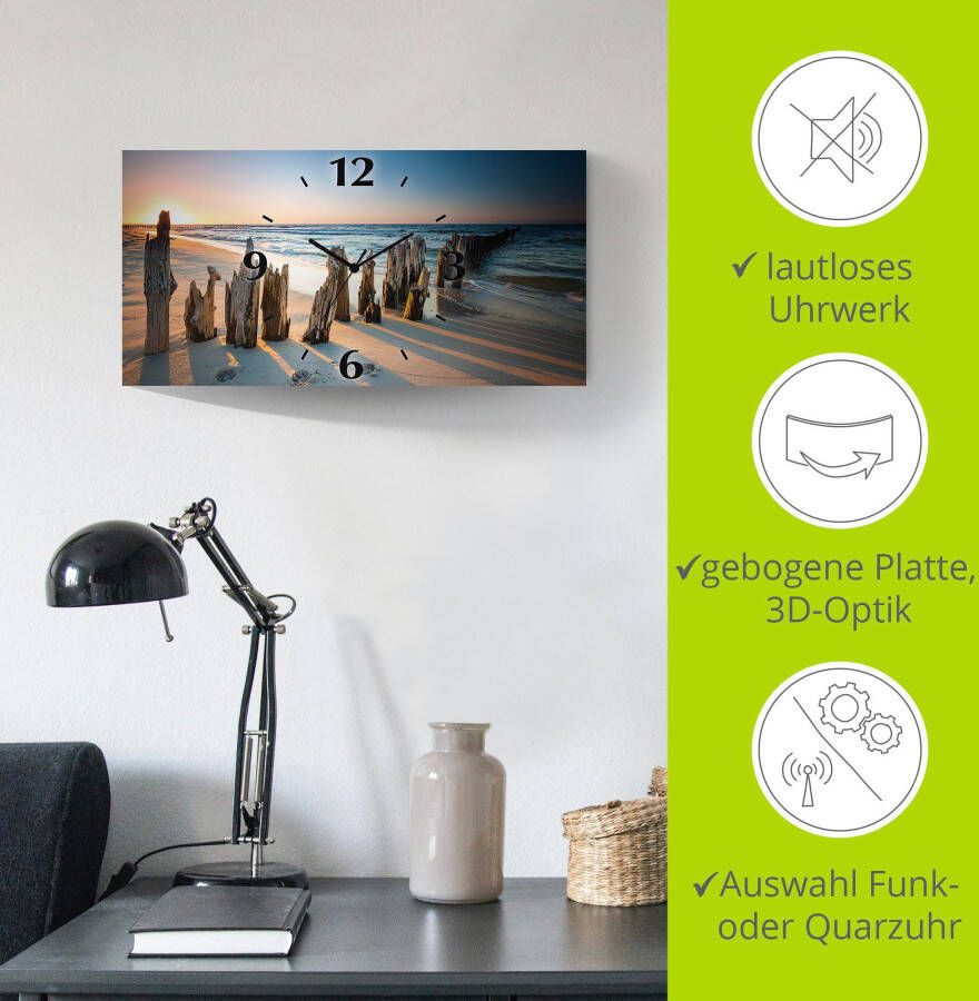 Artland Wandklok Zonsondergang strand golfbreker 3d-look geschulpt met kwarts- of radiografisch uurwerk verschillende maten