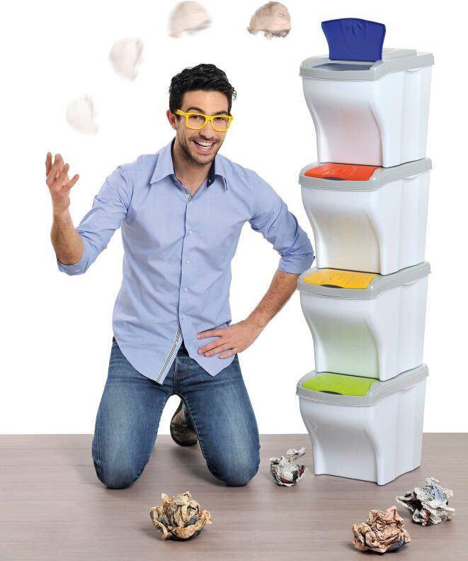 Bischof Bama Afvalscheidsysteem Funny 4-delig kunststof afneembare deksel elk 20 l (4 stuks)
