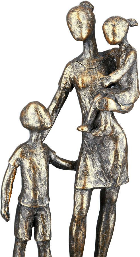 Casablanca by Gilde Decoratief figuur Sculptuur moeder met kinderen bronskleur Decoratief object hoogte 26 5 cm op zwarte voet antiek-finish woonkamer (1 stuk)