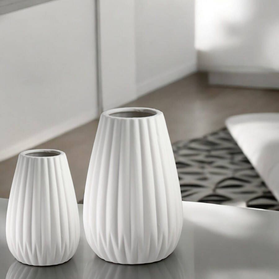 Casablanca by Gilde Tafelvaas 2-delig set vaas Piega wit H.17 cm (1 stuk)