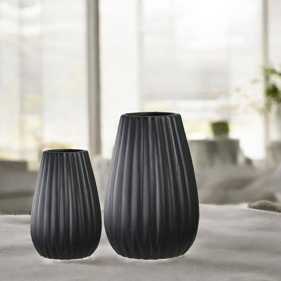 Casablanca by Gilde Tafelvaas 2-delig set vaas Piega zwart H.17 cm (1 stuk)