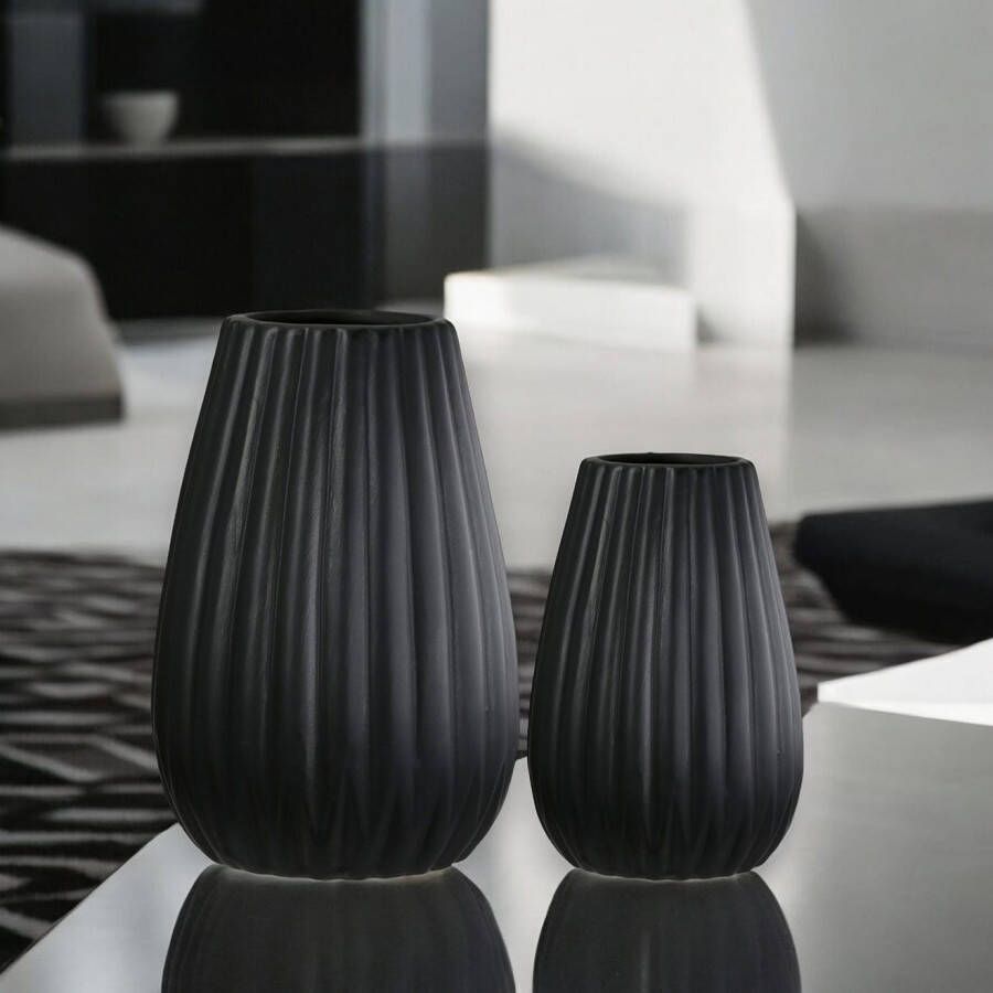 Casablanca by Gilde Tafelvaas 2-delig set vaas Piega zwart H.17 cm (1 stuk)