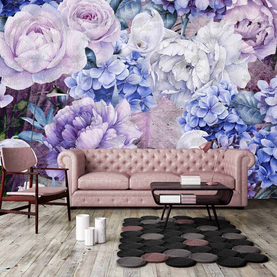 Consalnet Papierbehang Blauwe bloemen mix