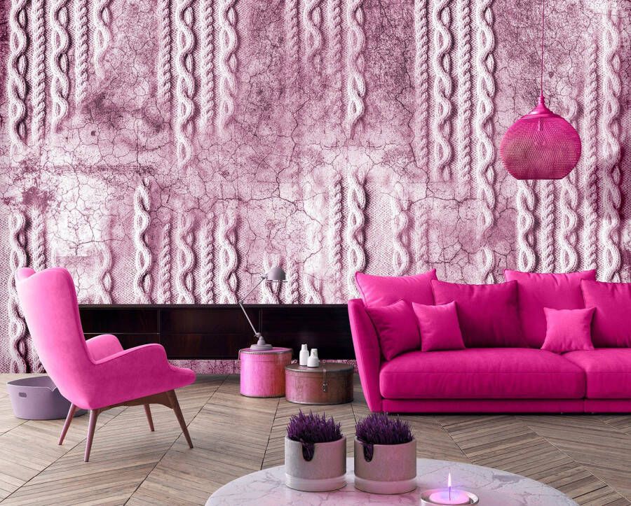 Consalnet Papierbehang Vlechtwerk op beton roze