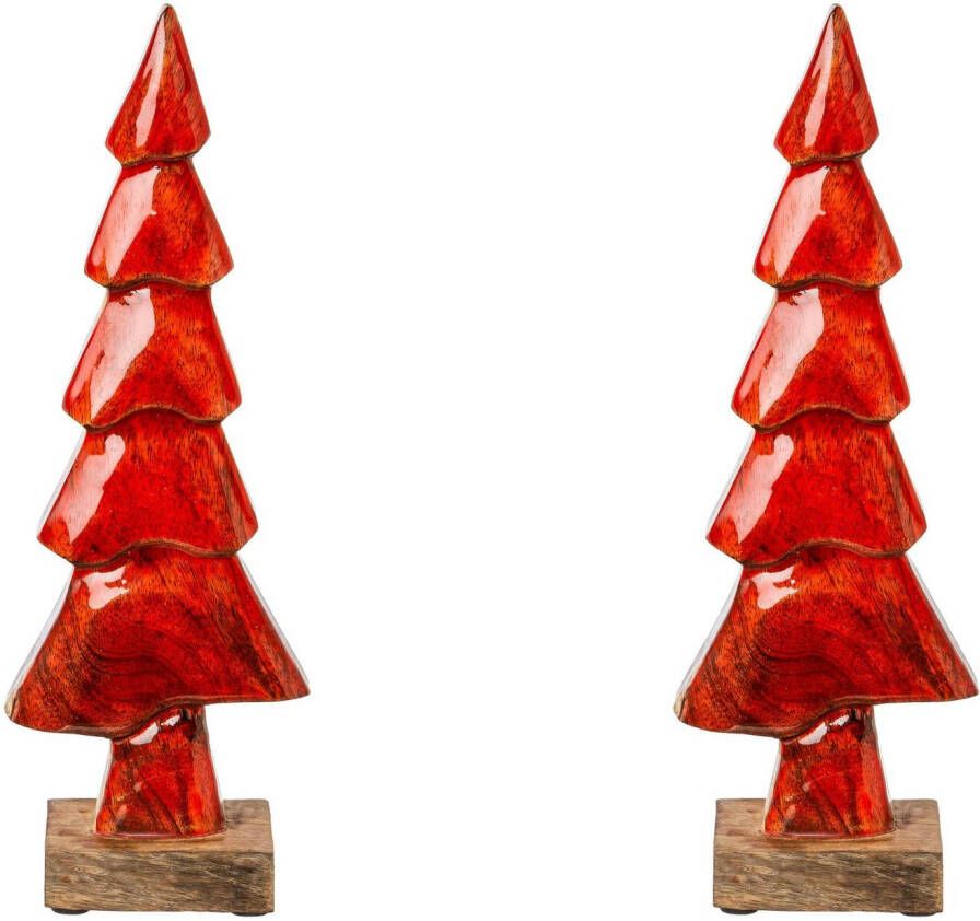 Creativ deco-boom Kerstversiering rood met emaille glitterafwerking (2 stuks)