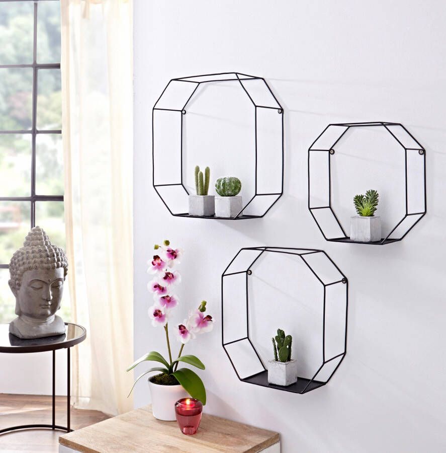 Creativ home Decoratief wandrek Decoratief rek wanddecoratie bestaand uit achthoekige elementen (set 3-delig)