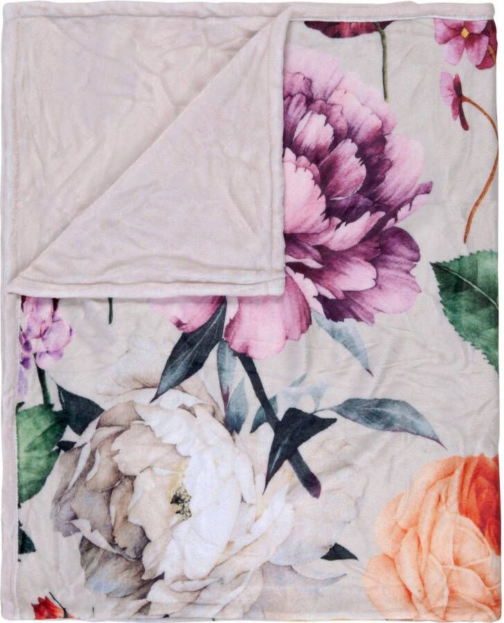 Descanso Plaid Fiori Zeer zacht knuffeldeken 130x160 cm omkeerbaar bloemen zand