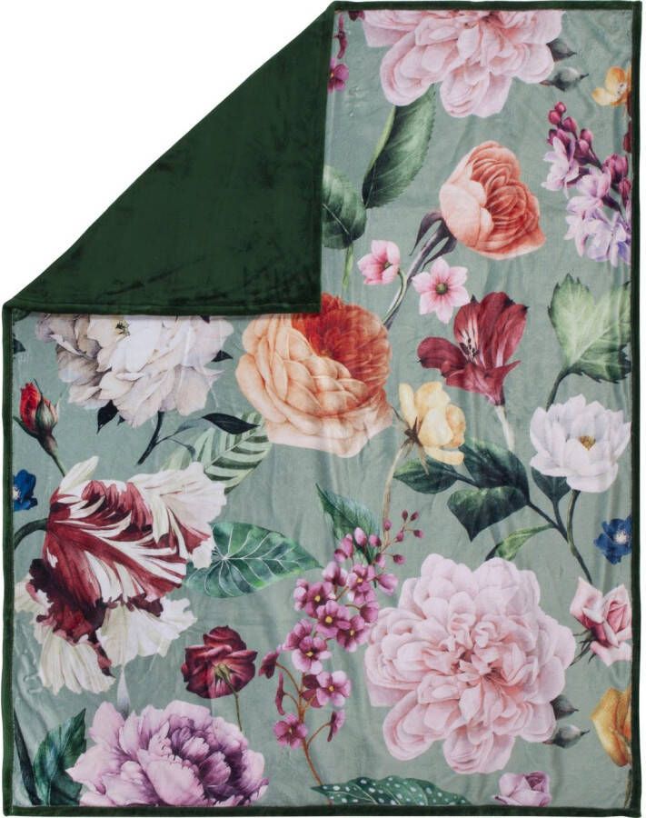 Descanso Plaid Fiori Zeer zacht knuffeldeken 130x160 cm omkeerbaar bloemen zand