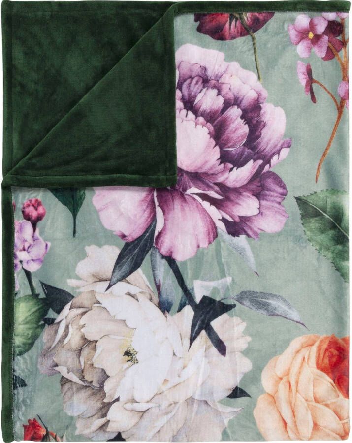 Descanso Plaid Fiori Zeer zacht knuffeldeken 130x160 cm omkeerbaar bloemen zand