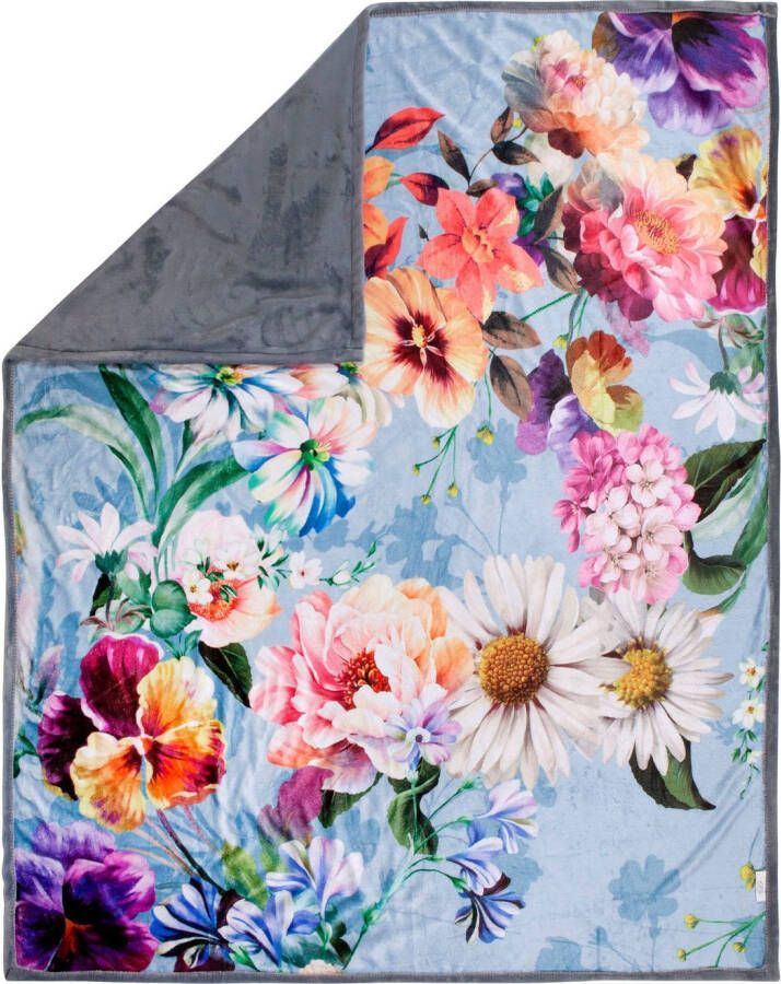 Descanso Plaid NOVARA Zeer zacht knuffeldeken 130x160 cm omkeerbaar bloemen grijs