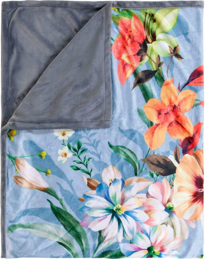 Descanso Plaid NOVARA Zeer zacht knuffeldeken 130x160 cm omkeerbaar bloemen grijs