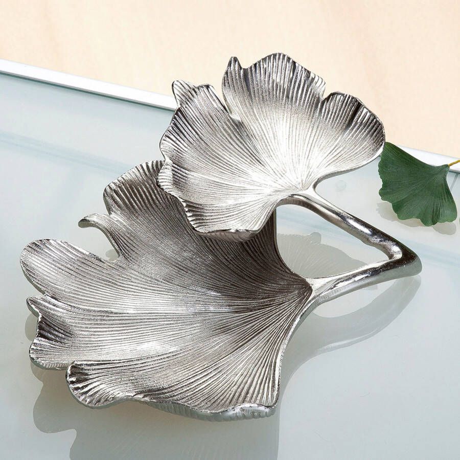 GILDE Decoratieve Schaal ginkgo blad zilver (1 stuk)