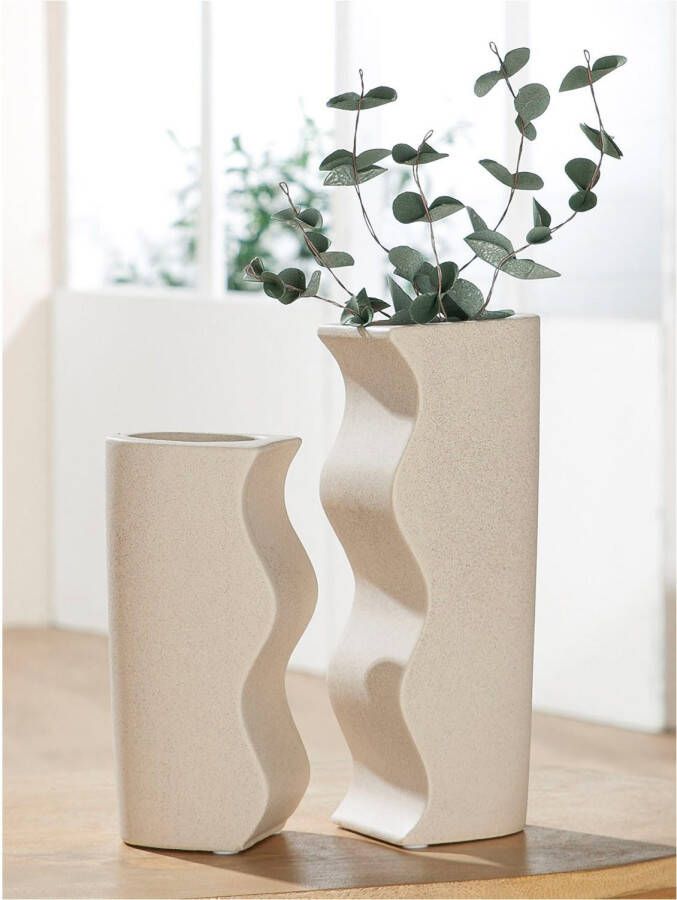 GILDE Tafelvaas Deko Vase Onda aus Keramik Höhe ca. 25 5 cm waterdicht (set 2 stuks)