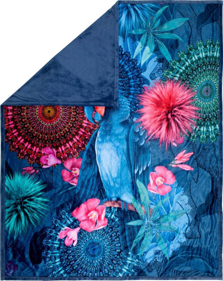 hip Plaid Ofelia Zacht knuffeldeken 130x160 cm omkeerbaar mandala papegaai blauw