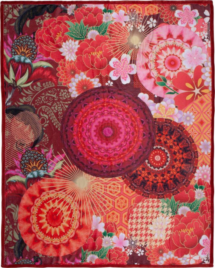 hip Plaid YUKI Zeer zacht knuffeldeken 130x160 cm omkeerbaar mandala kleurrijk rood