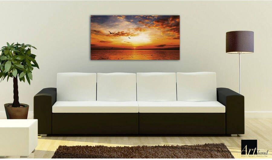 Home affaire Artprint op linnen Songchai W: zonsondergang aan het strand met hemel