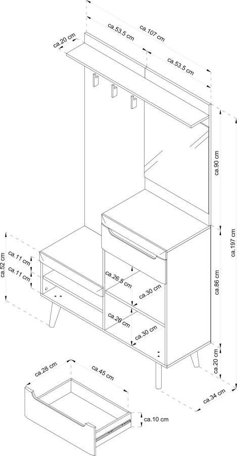 Home affaire Compact kapstokmeubel Torge kapstok met opbergruimte garderobekast in Scandic design in twee kleuren veel opbergruimte 107 cm breed geschikt voor kleine ruimtes