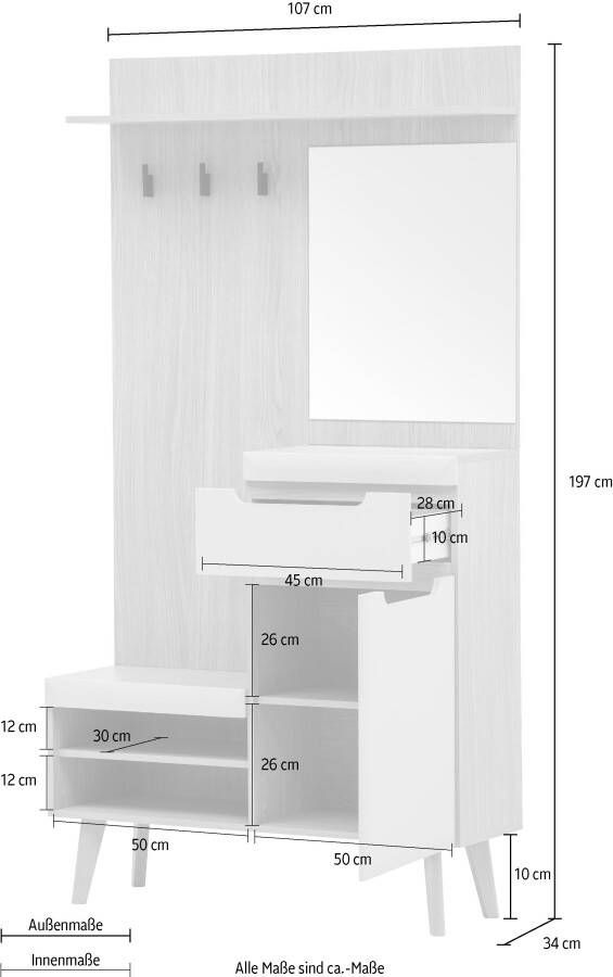 Home affaire Compact kapstokmeubel Torge kapstok met opbergruimte garderobekast in Scandic design in twee kleuren veel opbergruimte 107 cm breed geschikt voor kleine ruimtes