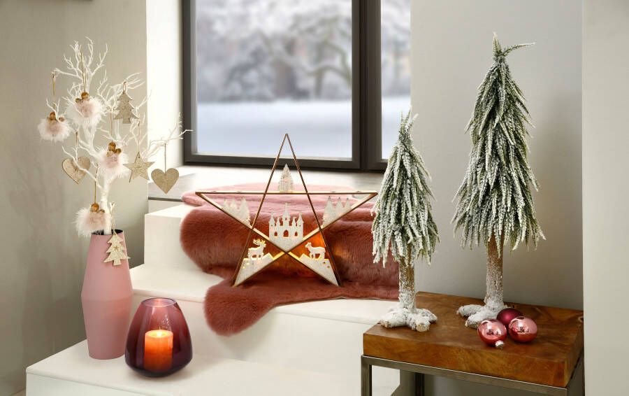 Home affaire Deco-boom Kerst versiering met decoratieve sneeuw hoogte ca. 53 cm + 70 cm (set 2 stuks)