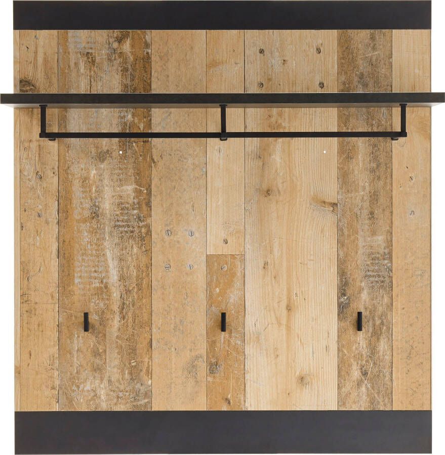 Home affaire Kapstokpaneel Sherwood in modern houtdecor met beslag van metaal breedte 92 cm