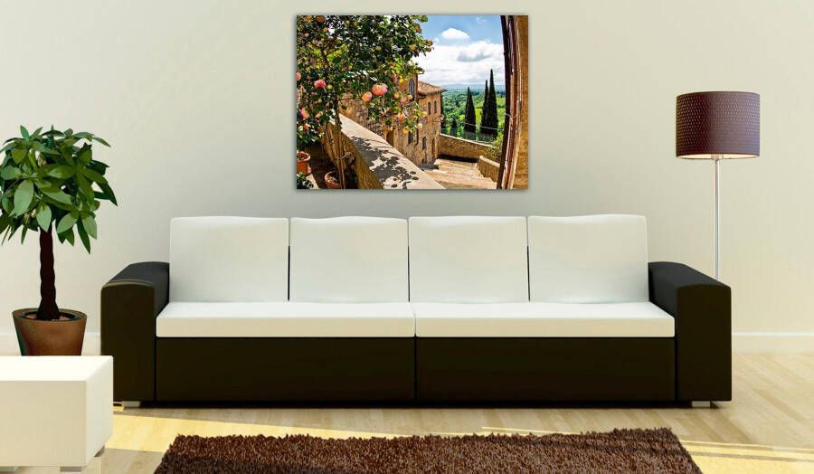 Home affaire Print op glas Banepetkovic: rozen in San Gimignano met Toscaans landschap