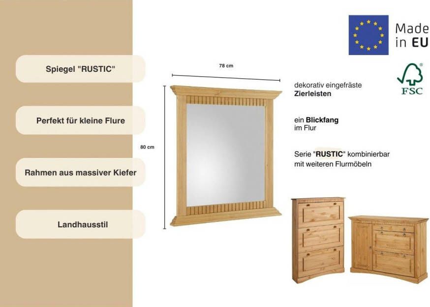 Home affaire Spiegel Rustiek van massief grenen breedte 78 cm met decoratief freeswerk