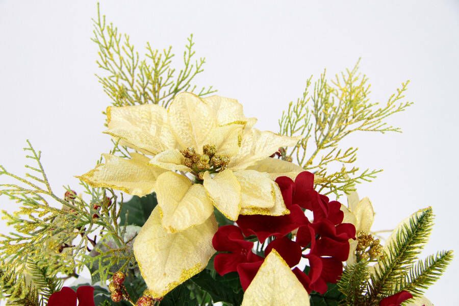 I.GE.A. Boeket kunstbloemen Boeket poinsettia hortensia kerstster kerstdecoratie kunstbloem boeketten (1 stuk)