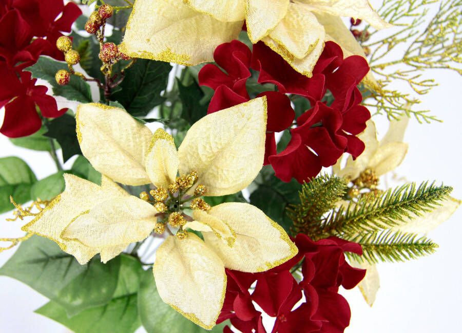 I.GE.A. Boeket kunstbloemen Boeket poinsettia hortensia kerstster kerstdecoratie kunstbloem boeketten (1 stuk)