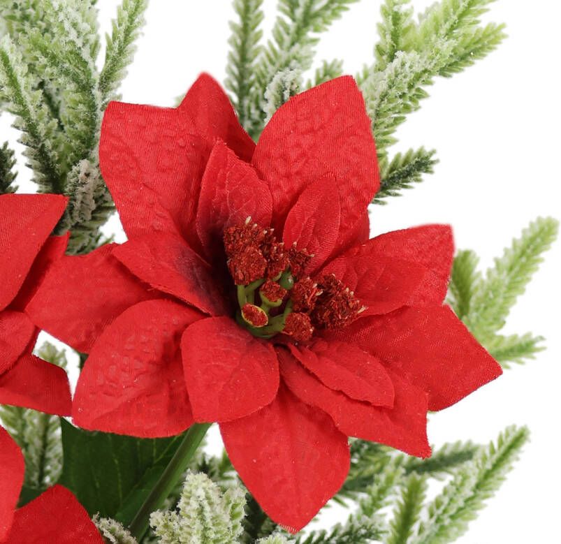 I.GE.A. Boeket kunstbloemen Boeket poinsettia dennentakken set van 2 kerstdecoratie kerstbloem boeketten decoratieve bloemen kerstster (2 stuks)