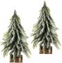 I.GE.A. Deco-boom Kerstdecoratie kerstboom Kunstmatige mini spar met ijs op houten sokkel 25 cm (set 2 stuks) - Thumbnail 2