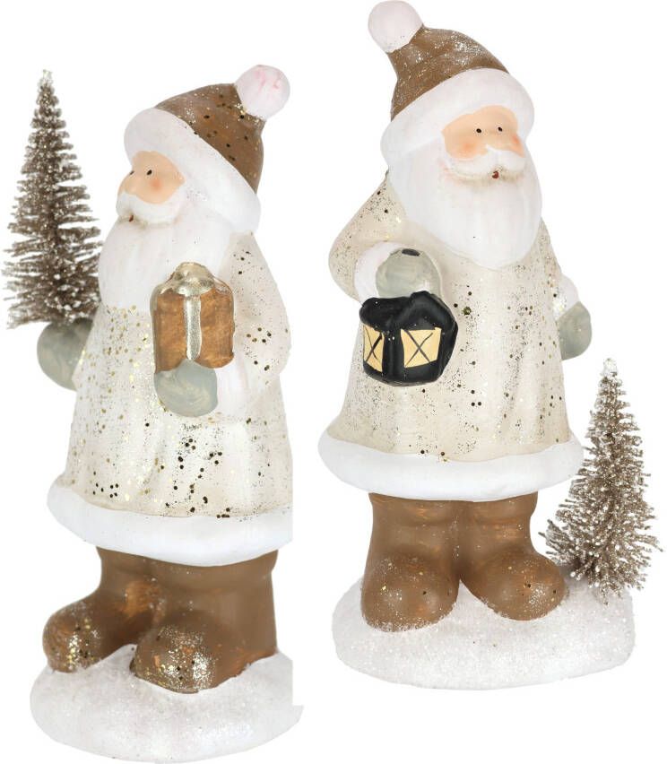 I.GE.A. Decoratief figuur Nikolaus van keramiek 2-delig set Met boom lantaarn cadeau figuur decoratie kerstdecoratie (2 stuks)