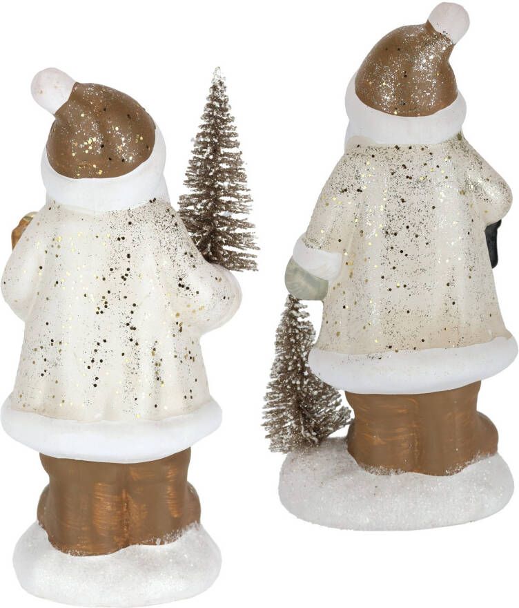 I.GE.A. Decoratief figuur Nikolaus van keramiek 2-delig set Met boom lantaarn cadeau figuur decoratie kerstdecoratie (2 stuks)