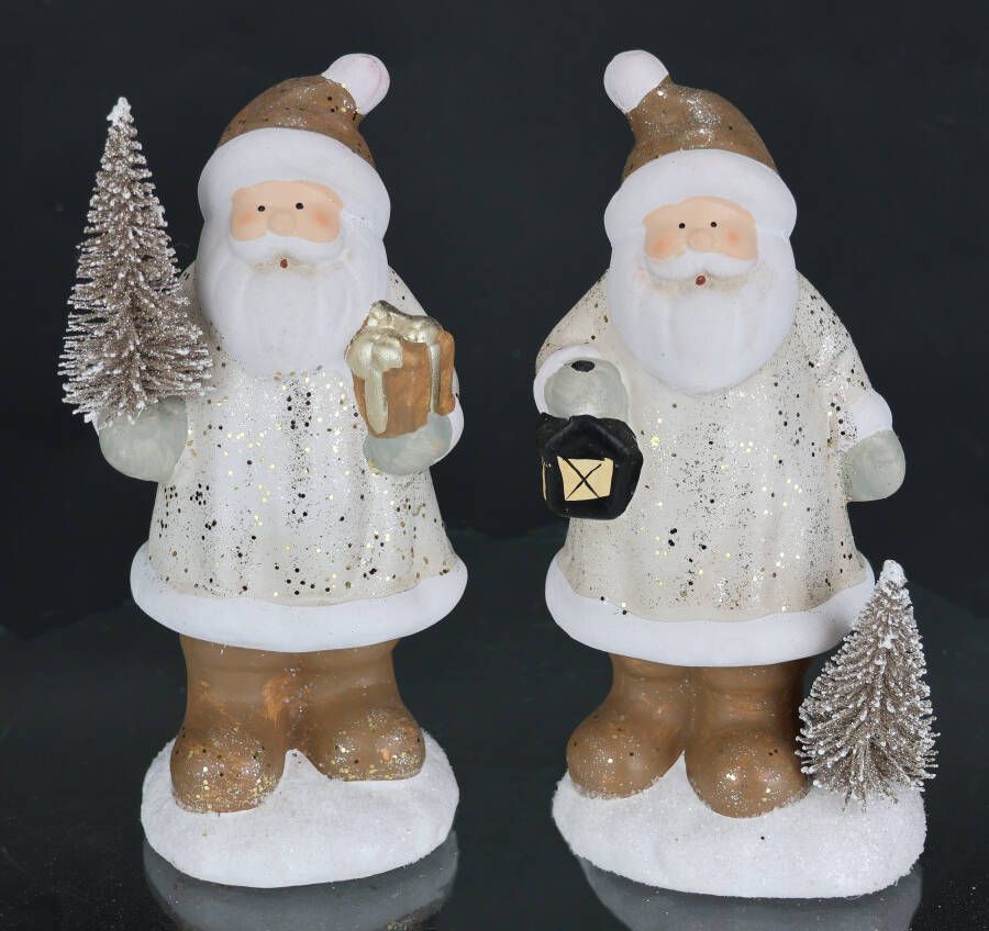 I.GE.A. Decoratief figuur Nikolaus van keramiek 2-delig set Met boom lantaarn cadeau figuur decoratie kerstdecoratie (2 stuks)