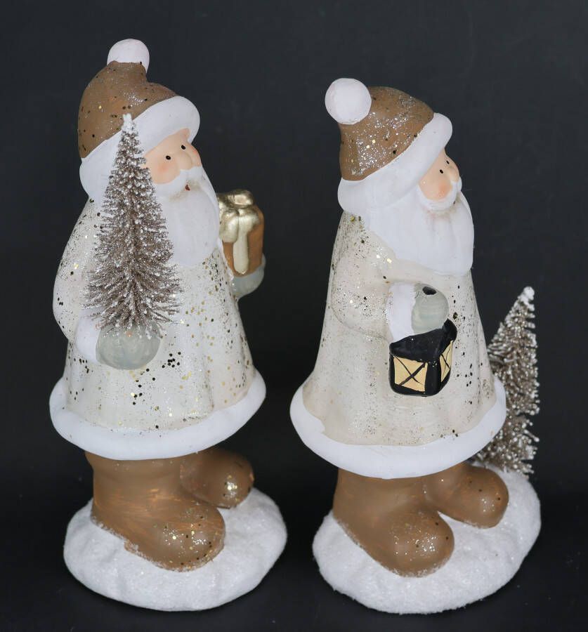 I.GE.A. Decoratief figuur Nikolaus van keramiek 2-delig set Met boom lantaarn cadeau figuur decoratie kerstdecoratie (2 stuks)