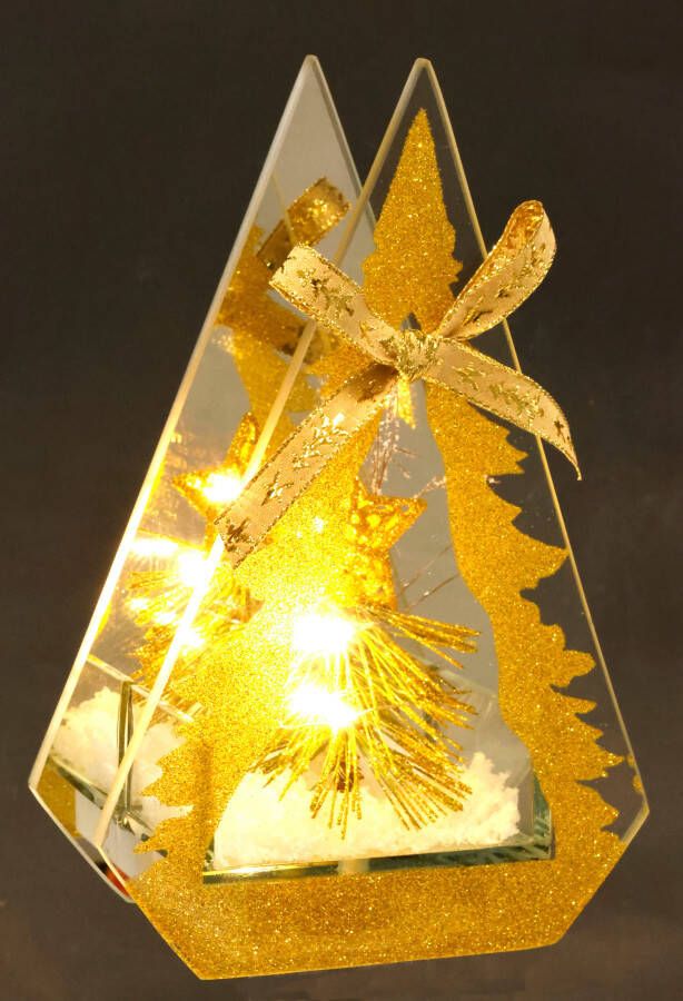 I.GE.A. Decoratief led-figuur Decoratieobject van glas met LED-licht Met kerstboom kunstsneeuw decoratie kerst kerstdecoratie decoratie (1 stuk)