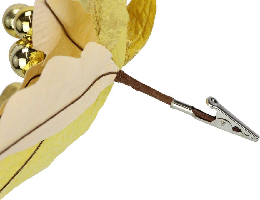 I.GE.A. Decoratieve hanger Poinsettia op clip 2-delige set 28cm kunst kerstster gouden kerstbloem (2 stuks)