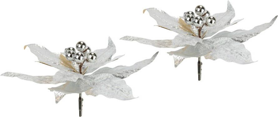 I.GE.A. Decoratieve hanger Poinsettia op clip 2-delige set 28cm kunst kerstster gouden kerstbloem (2 stuks)