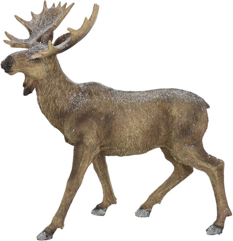 I.GE.A. Dierfiguur Elk figuur besneeuwd Hert decoratieve figuren sculptuur kerstfiguur kerstdecoratie bosdier (1 stuk)