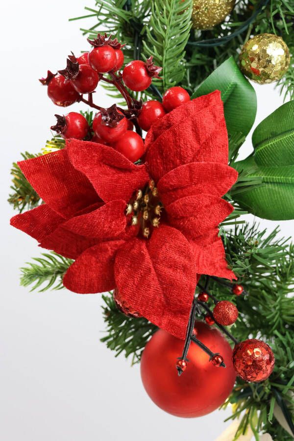 I.GE.A. Kunstkrans Adventskrans Poinsettia met LED-lampjes Bessen ballen kerstster kegels takken kerstkrans deurkrans (1 stuk)