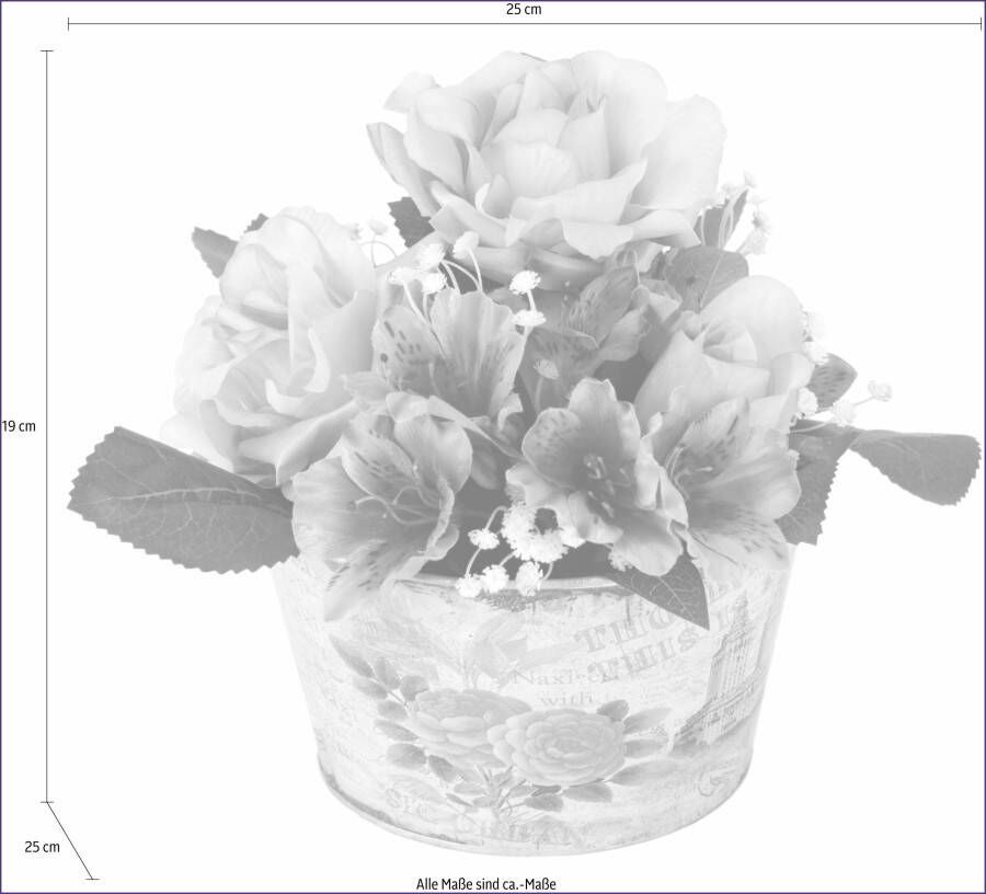 I.GE.A. Kunstplant Bloemstuk rozen in zinken potje (1 stuk)