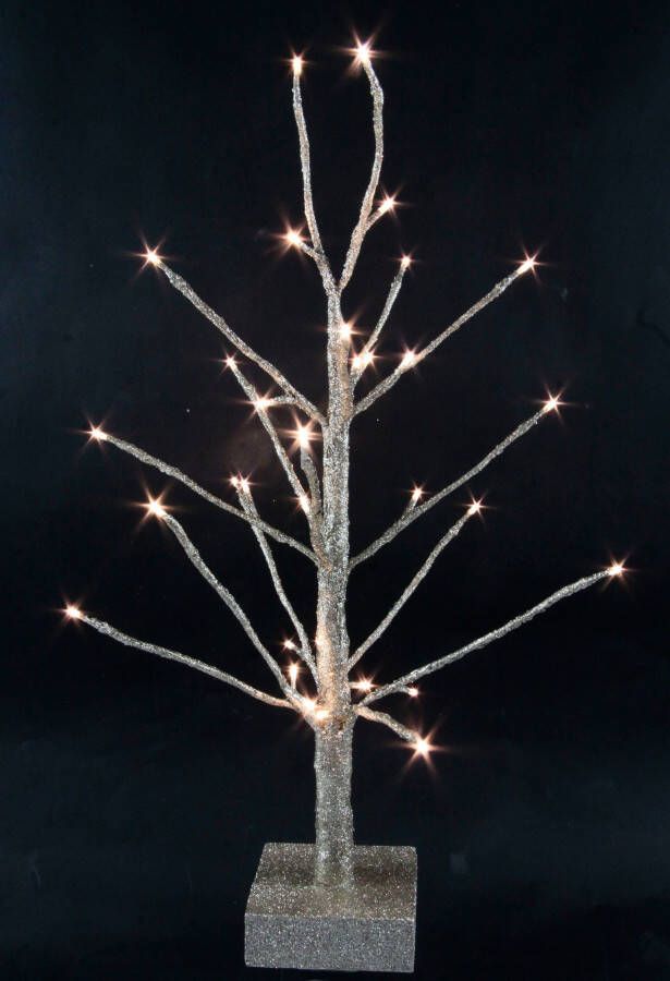 I.GE.A. Deco-boom Kunstmatige kerstboom kerstdecoratie kunstboom met glitter en led verlichting champagnekleur hoogte 65 cm (1 stuk)