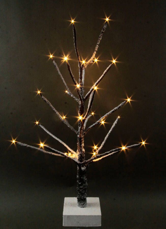 I.GE.A. Deco-boom Kunstmatige kerstboom kunstboom kerstdecoratie met kunstsneeuw en led verlichting op houten voet bruin hoogte ca. 65 cm (1 stuk)